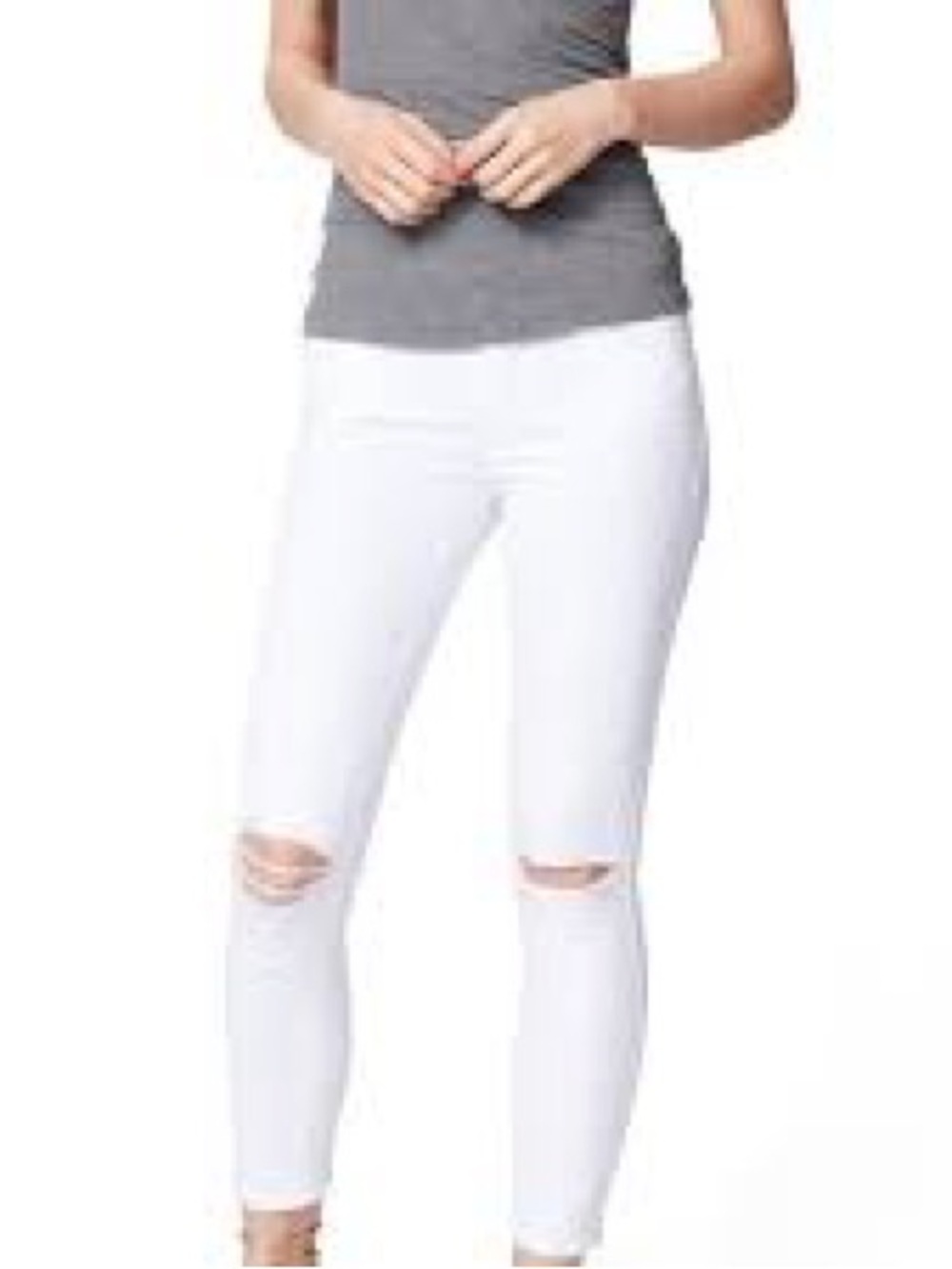 PAIGE Jeans, Verdugo Crop White Skinny Denim, Knee Rips, Raw Hem, W27, Sz 4